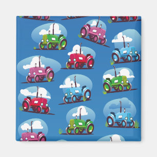 Aimant Motif de tracteur (fond bleu)
