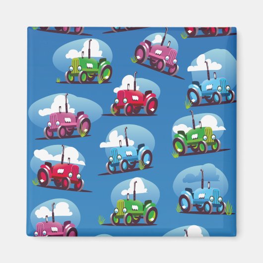 Aimant Motif de tracteur (fond bleu) (Devant)