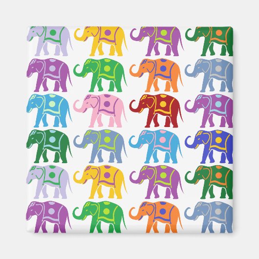 Aimant Motif des éléphants décoratifs colorés (Devant)