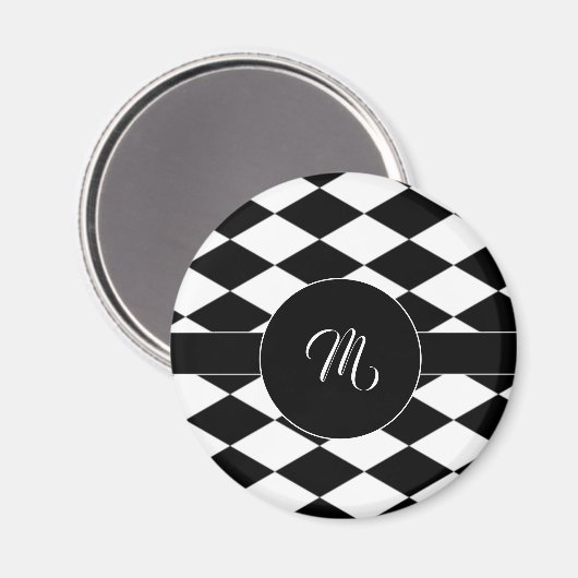 Aimant Motif diamant blanc et noir (Recto/Verso)