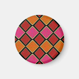 Aimant Motif diamant Harlequin vibrant en rouge, orange,