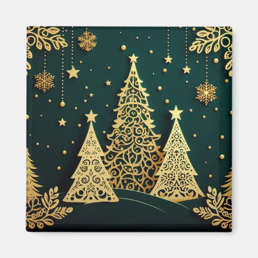 Aimant Motif élégant d'arbre de Noël doré (Devant)