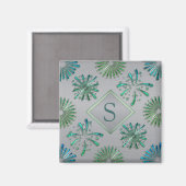 Aimant Motif élégant orné bleu-vert monogramme (Recto/Verso)
