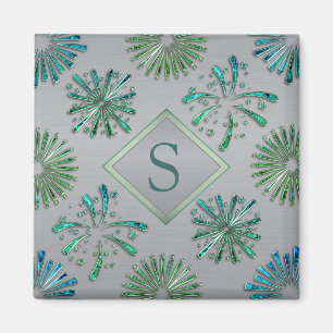 Aimant Motif élégant orné bleu-vert monogramme