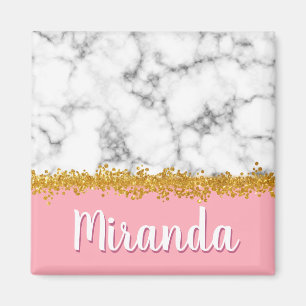 Aimant Motif en marbre sur rose avec Parties scintillant