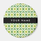 Aimant Motif feuille, Feuilles verts, votre nom (Devant)