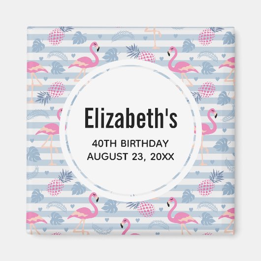 Aimant Motif Flamant Rose & Ananas Enregistrer la Date (Devant)