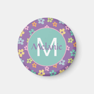Aimant Motif fleur pointillé mignon violet personnalisé