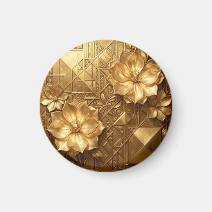 Aimant Motif floral Art Déco doré luxueux en relief