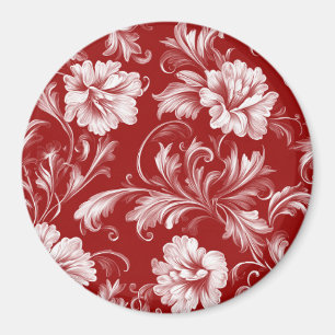 Aimant Motif floral baroque monochromatique, blanc sur ro