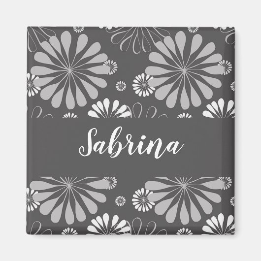 Aimant Motif floral blanc et gris (Devant)