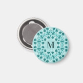 Aimant Motif floral, bleu Turquoise initial (Recto/Verso)