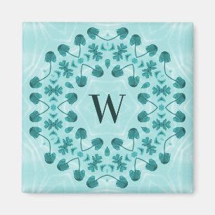 Aimant Motif floral, bleu Turquoise initial