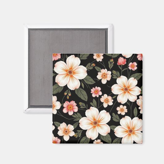 Aimant Motif floral clair sur noir (Recto/Verso)