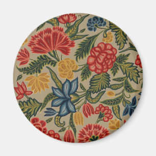 Aimant Motif floral en broderie laine vintage rouge et or