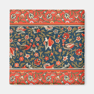 Aimant Motif floral indo-persan bohème vintage rouge