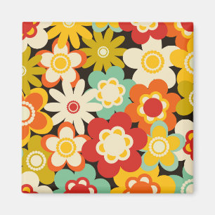 Aimant Motif floral mignon rétro coloré vif