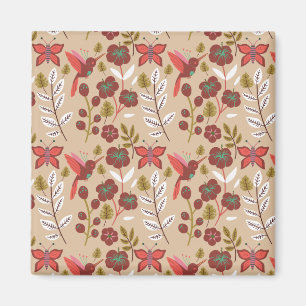 Aimant Motif floral sans couture fleurs, oiseaux, papillo