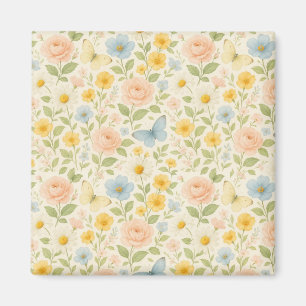 Aimant Motif floral vintage coloré avec papillons