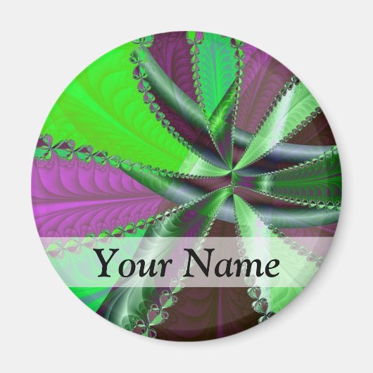 Aimant Motif fractal vert et violet (Devant)