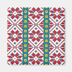 Aimant Motif géométrique tribal rouge, bleu et blanc étoi