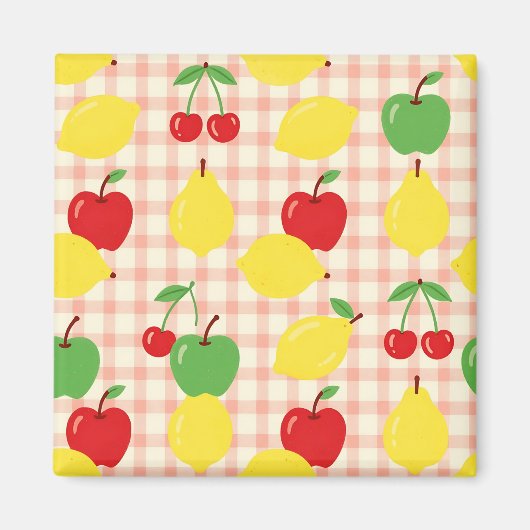 Aimant Motif Gingham de Fruits Mignons (Devant)