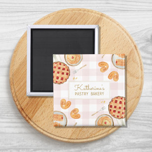 Aimant Motif Gingham Pâtisseries Aquarelle Boulangerie Pâ