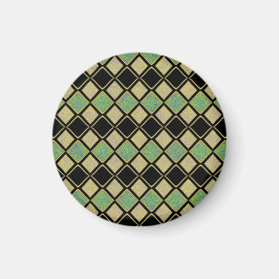 Aimant Motif Harlequin en Or, Vert et Noir