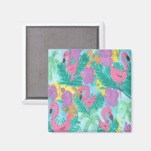 Aimant Motif Jungle Tropical Flamant Rose