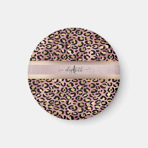 Aimant Motif léopard Monogramme Or rose Noir