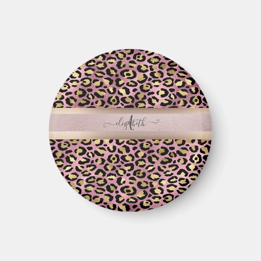Aimant Motif léopard Monogramme Or rose Noir (Devant)