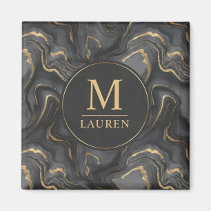 Aimant Motif marbré personnalisé gris noir et or pailleté