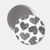 Aimant Motif moderne Black and White Doodle Hearts (Recto/Verso)