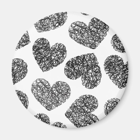 Aimant Motif moderne Black and White Doodle Hearts (Devant)