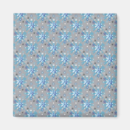 Aimant Motif moderne gris et bleu Holiday Snowflakes (Devant)