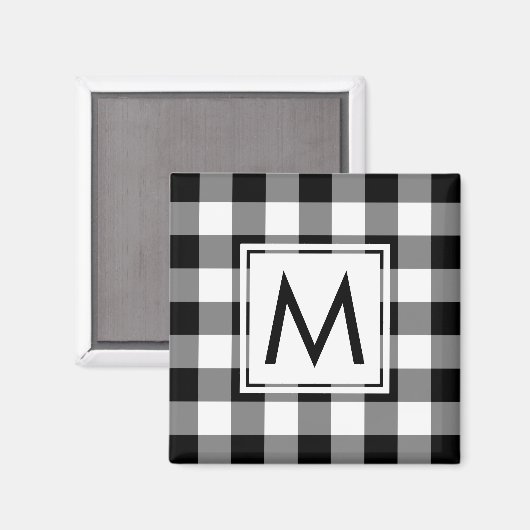 Aimant Motif moderne plaqué noir et blanc avec Monogramme (Recto/Verso)