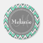 Aimant Motif Monogramme Blue & Grey Chevron (Devant)