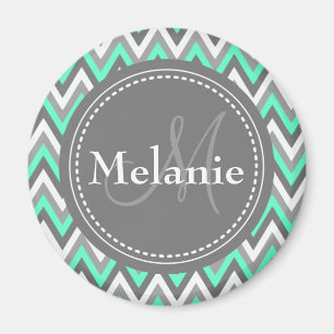 Aimant Motif Monogramme Blue & Grey Chevron