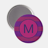 Aimant Motif monogramme rayé violet et magenta (Recto/Verso)