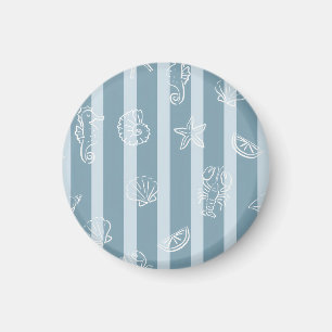 Aimant Motif Nauticale Côtière   Coquillage de Mer Bleu &