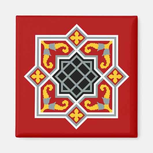 Aimant Motif octogatif rouge en carreaux de Barcelone sur (Devant)