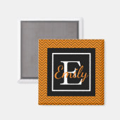 Aimant Motif orange et noir Monogramme Chevron (Recto/Verso)