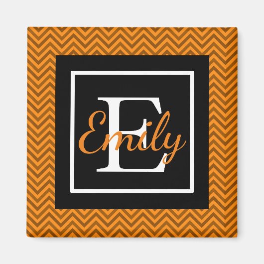 Aimant Motif orange et noir Monogramme Chevron (Devant)