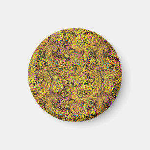 Aimant Motif Paisley en jaune, marron sur fond noir