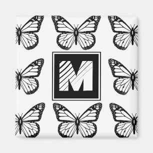 Aimant Motif papillon noir et blanc Monogram
