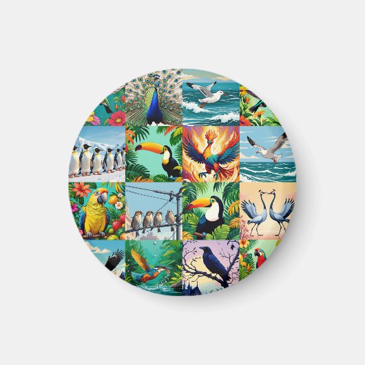 Aimant Motif patchwork d'oiseaux (Devant)