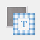Aimant Motif Plaid bleu clair et blanc avec Monogramme (Recto/Verso)
