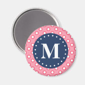 Aimant Motif Pois rose Monogramme bleu (Recto/Verso)