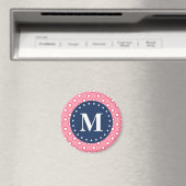 Aimant Motif Pois rose Monogramme bleu (In Situ (Lave-vaisselle))