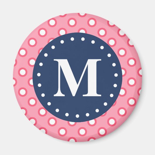 Aimant Motif Pois rose Monogramme bleu (Devant)